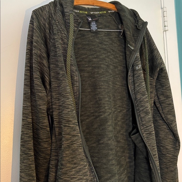 Spyder Active gray/olive hooded fleece Jacket size large L - Picture 7 of 7